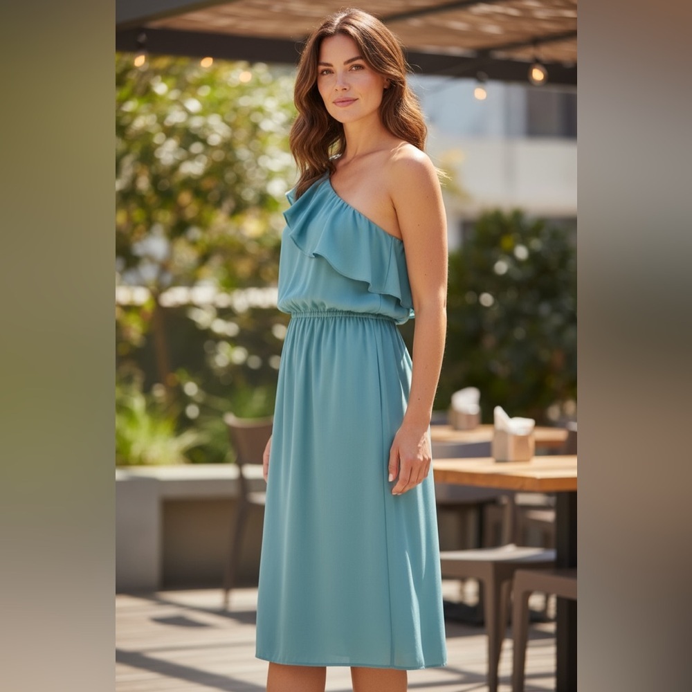 Everly Keeps Gettin' Better One Shoulder Ruffle Midi Dress